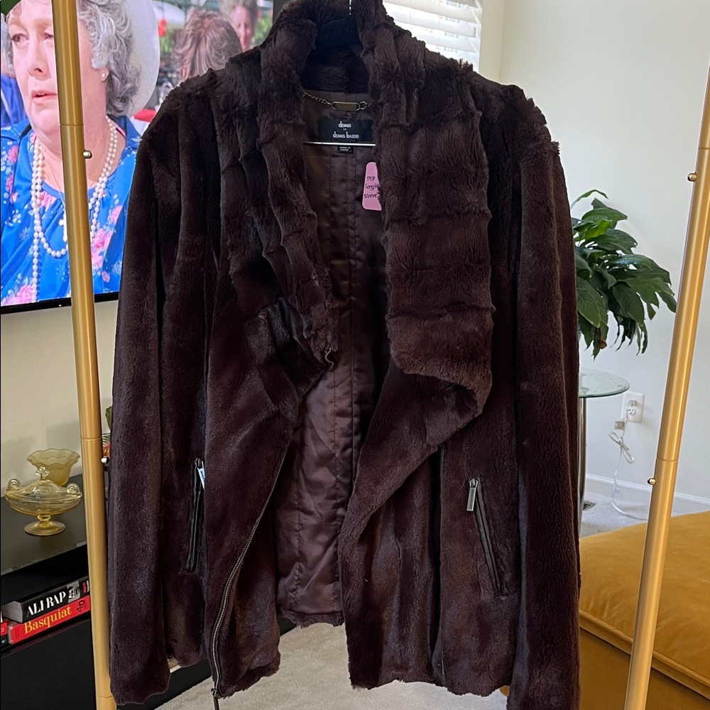 Dennis Basso size XL Deep Brown Faux Fur Jacket